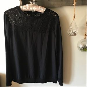 Ann Taylor Black Lacy Woven Blouse, Medium Petite